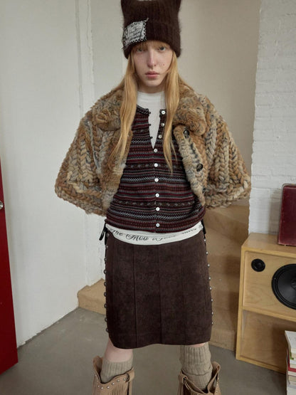 1JINN STUDIO Vintage Suede Studded High Waist Drawstring Women&