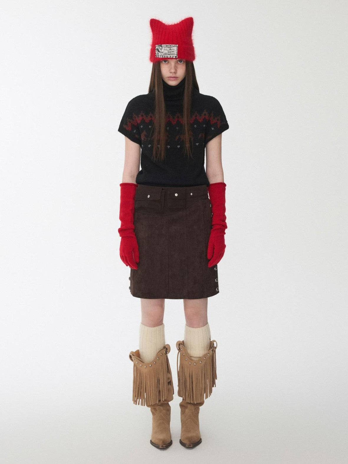 1JINN STUDIO Vintage Suede Studded High Waist Drawstring Women&
