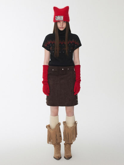 1JINN STUDIO Vintage Suede Studded High Waist Drawstring Women&
