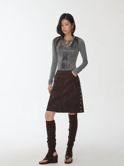 1JINN STUDIO Vintage Suede Studded High Waist Drawstring Women&