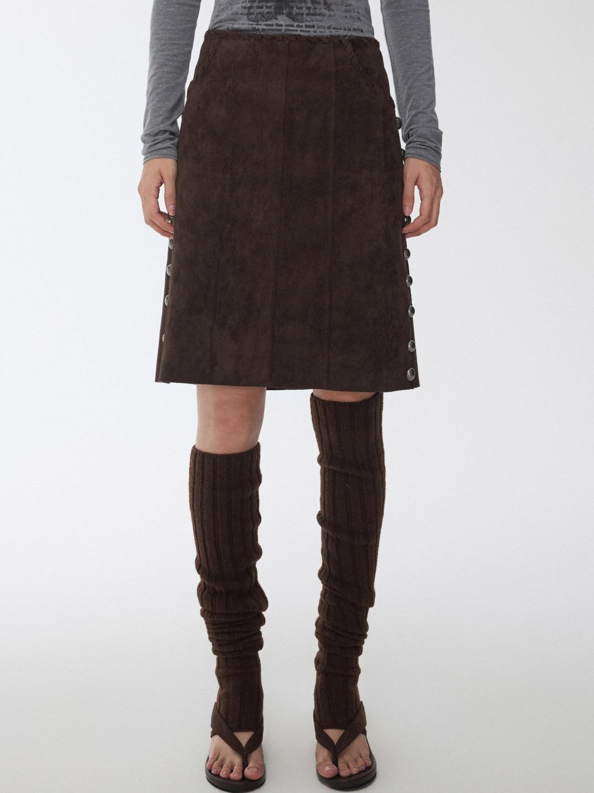 1JINN STUDIO Vintage Suede Studded High Waist Drawstring Women&