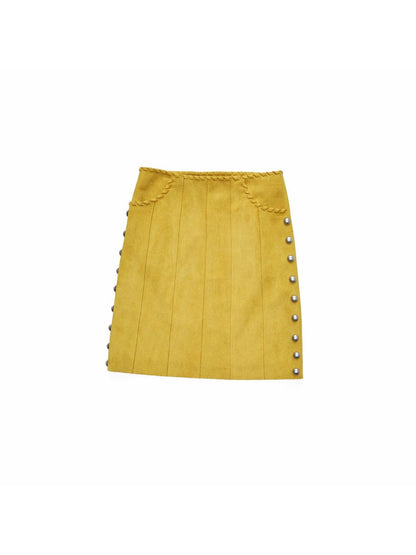 1JINN STUDIO Vintage Suede Studded High Waist Drawstring Women&