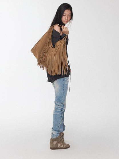1JINN STUDIO Vintage Tassel Studded Large Capacity Tote Women&