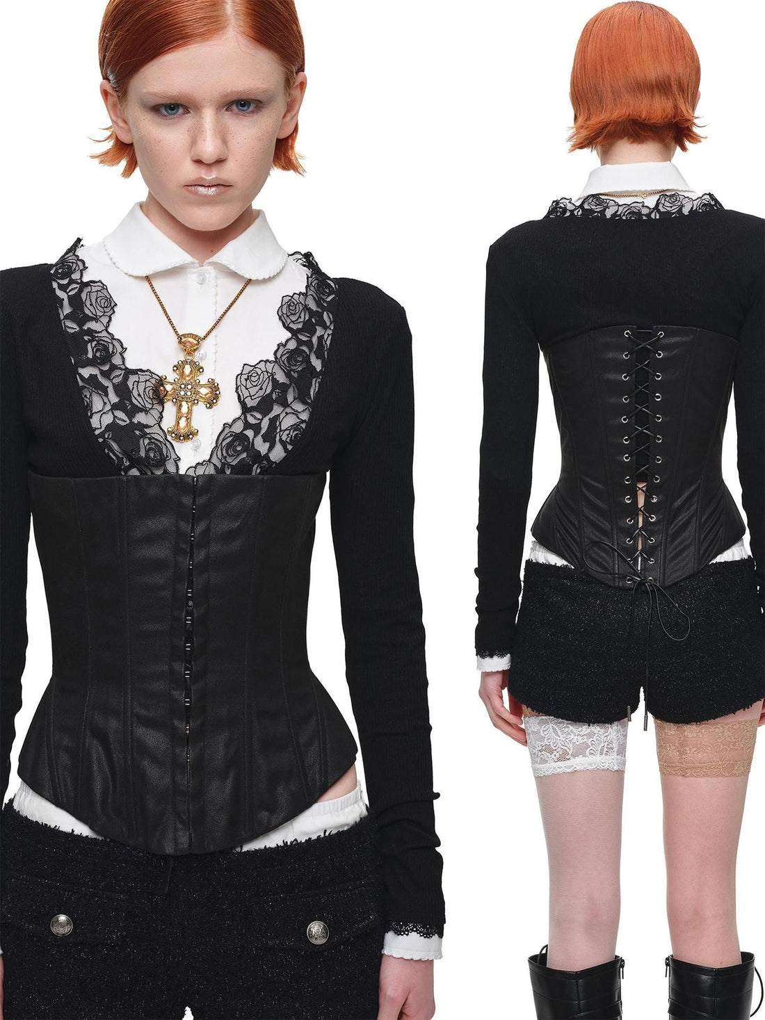 1JINN STUDIO Vintage Washed Adjustable Lace Up Hook Waist Cinched Women&