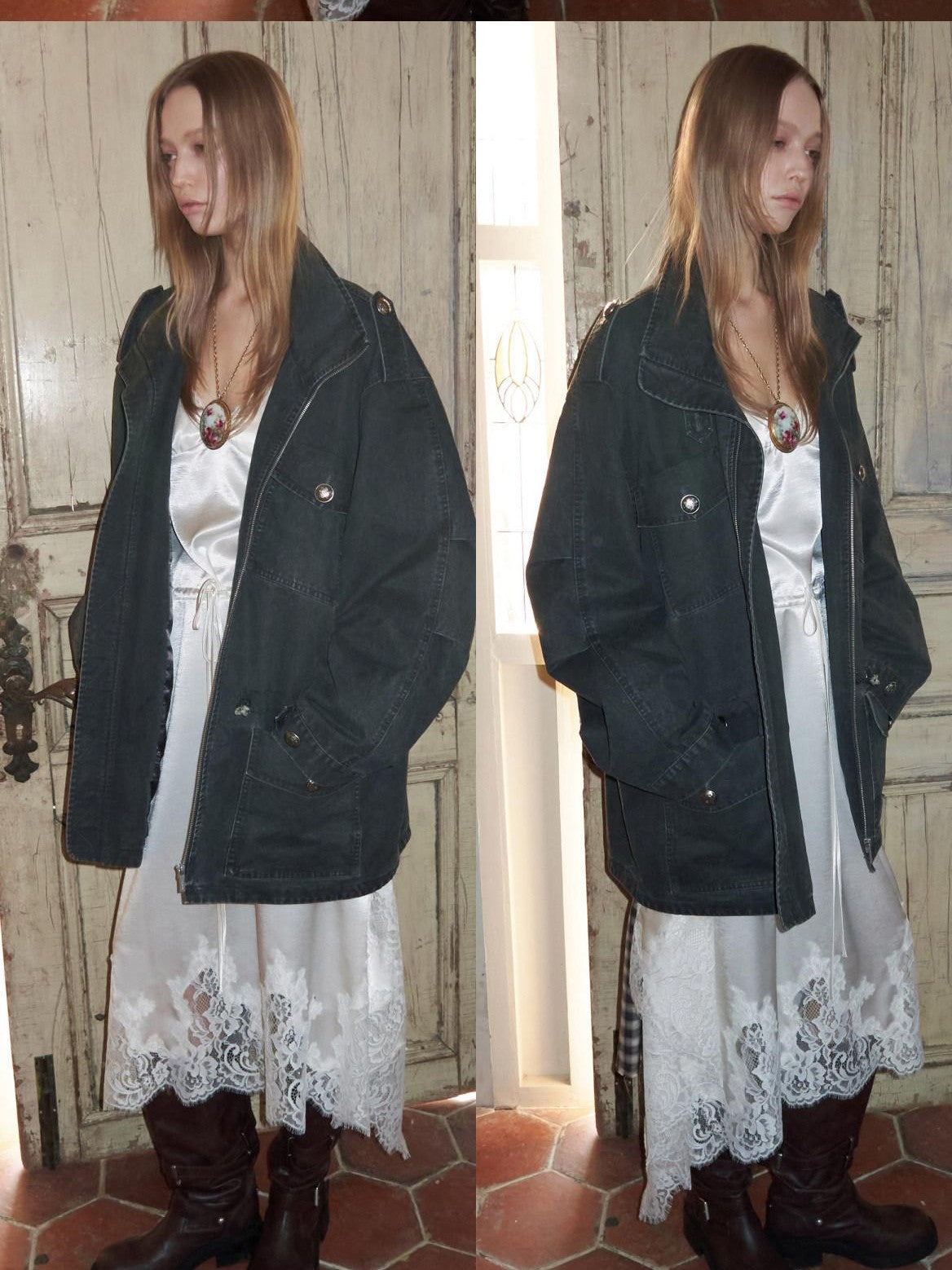 1JINN STUDIO Vintage Washed Distressed Mid Drawstring Pockets Loose Women&