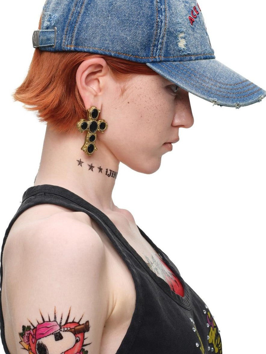 1JINN STUDIO Vintage Washed Distressed Patched Embroidered Denim Women&