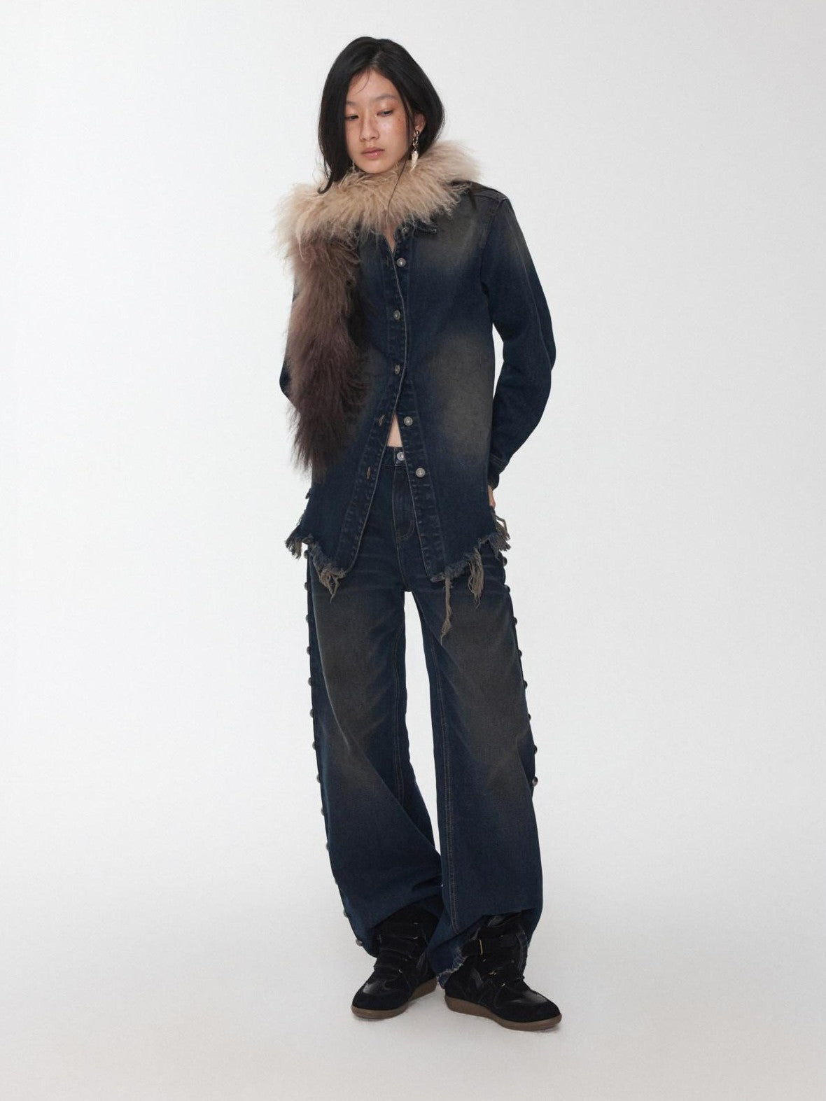1JINN STUDIO Vintage Washed Frayed Hem Distressed Fitted Women&
