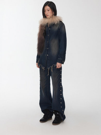 1JINN STUDIO Vintage Washed Frayed Hem Distressed Fitted Women&