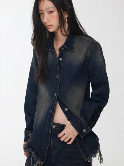 1JINN STUDIO Vintage Washed Frayed Hem Distressed Fitted Women&