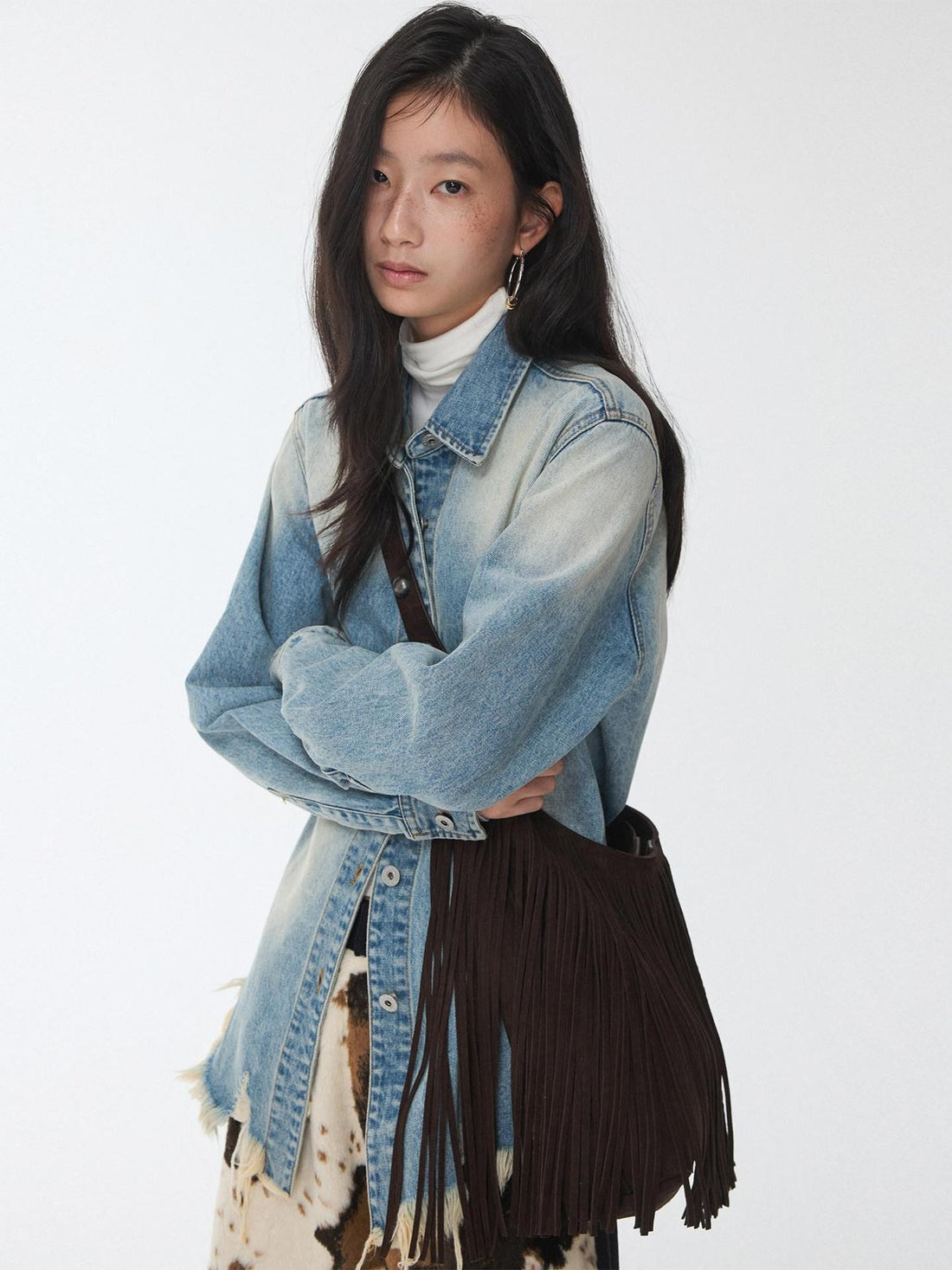 1JINN STUDIO Vintage Washed Frayed Hem Distressed Fitted Women&