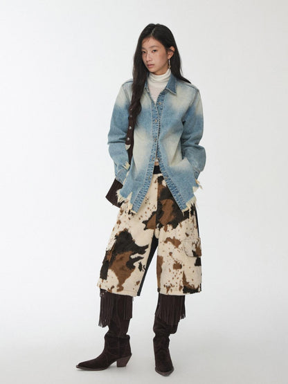 1JINN STUDIO Vintage Washed Frayed Hem Distressed Fitted Women&