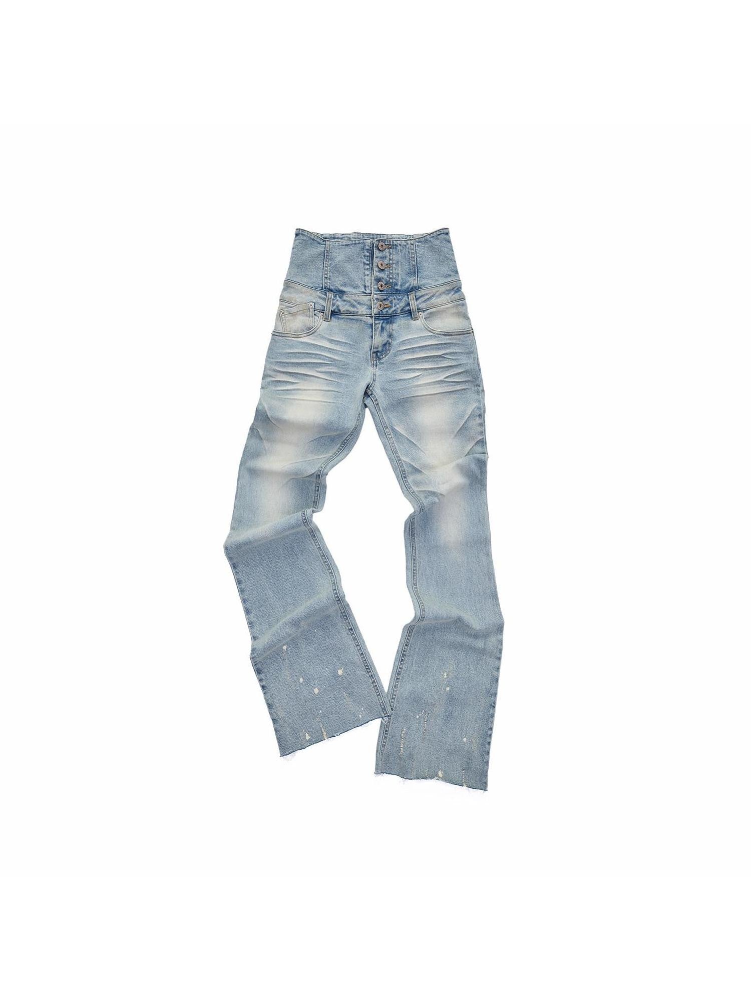 1JINN STUDIO Vintage Washed High Waist Panel Asymmetrical Brushed Women&