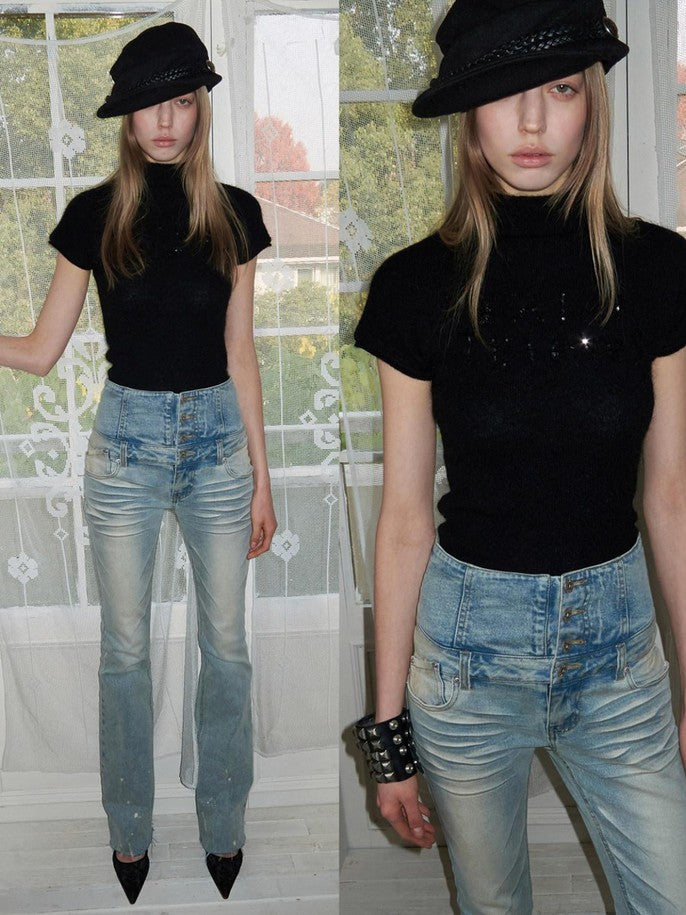1JINN STUDIO Vintage Washed High Waist Panel Asymmetrical Brushed Women&