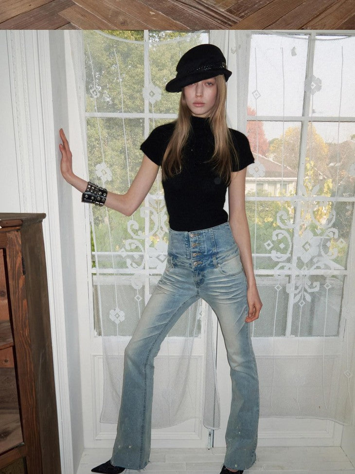 1JINN STUDIO Vintage Washed High Waist Panel Asymmetrical Brushed Women&