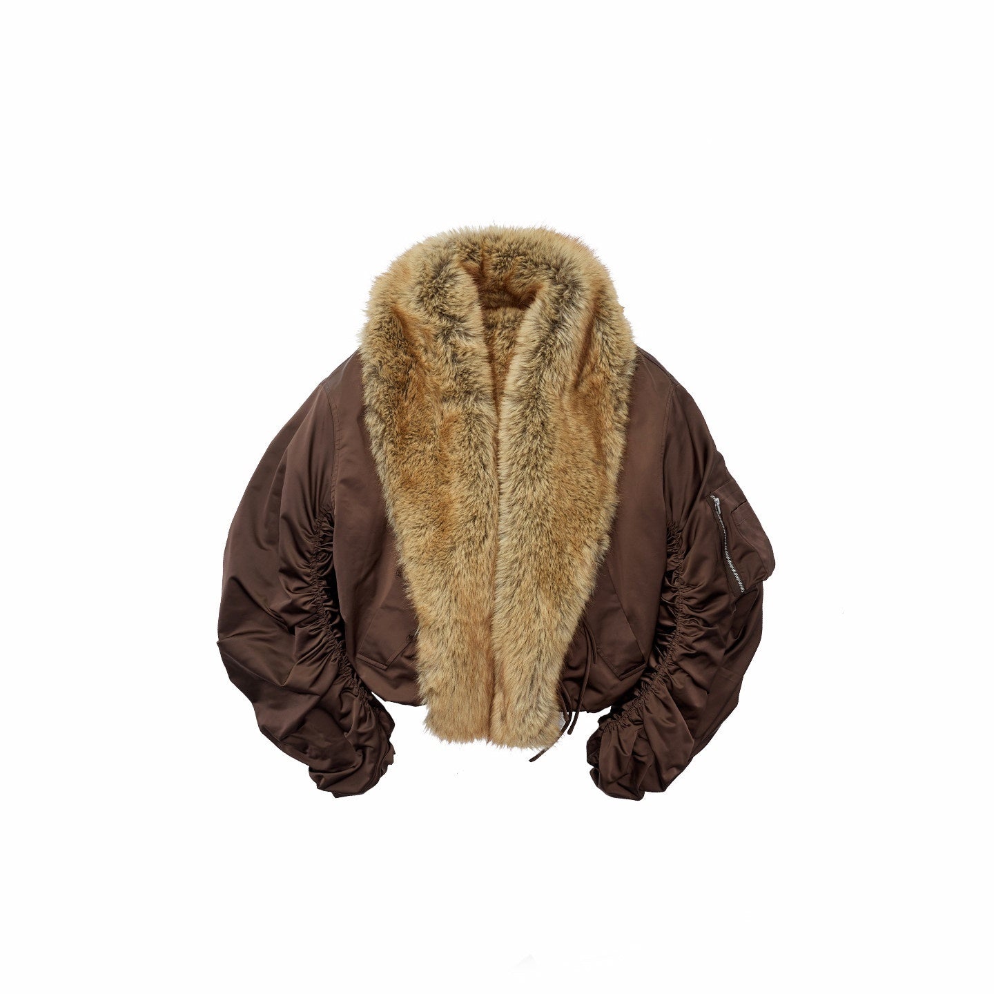 1JINN_STUDIO_Vintage_Workwear_Pleated_Sleeve_Contrast_Fur_Collar_Women&