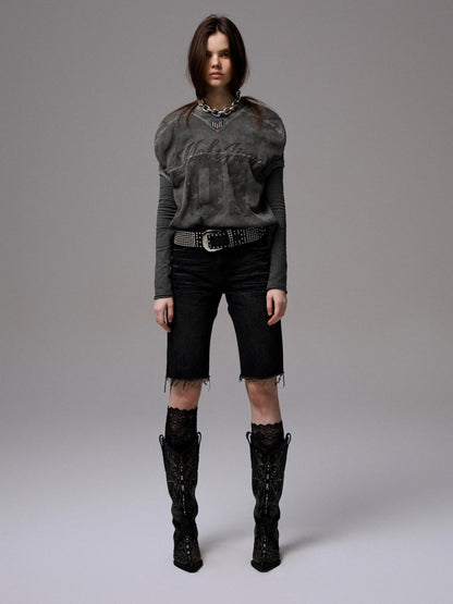 1JINN STUDIO Washed Black Distressed Embroidered Women&