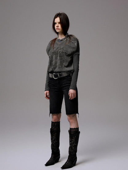 1JINN STUDIO Washed Black Distressed Embroidered Women&