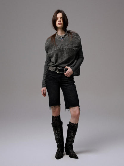 1JINN STUDIO Washed Black Distressed Embroidered Women&