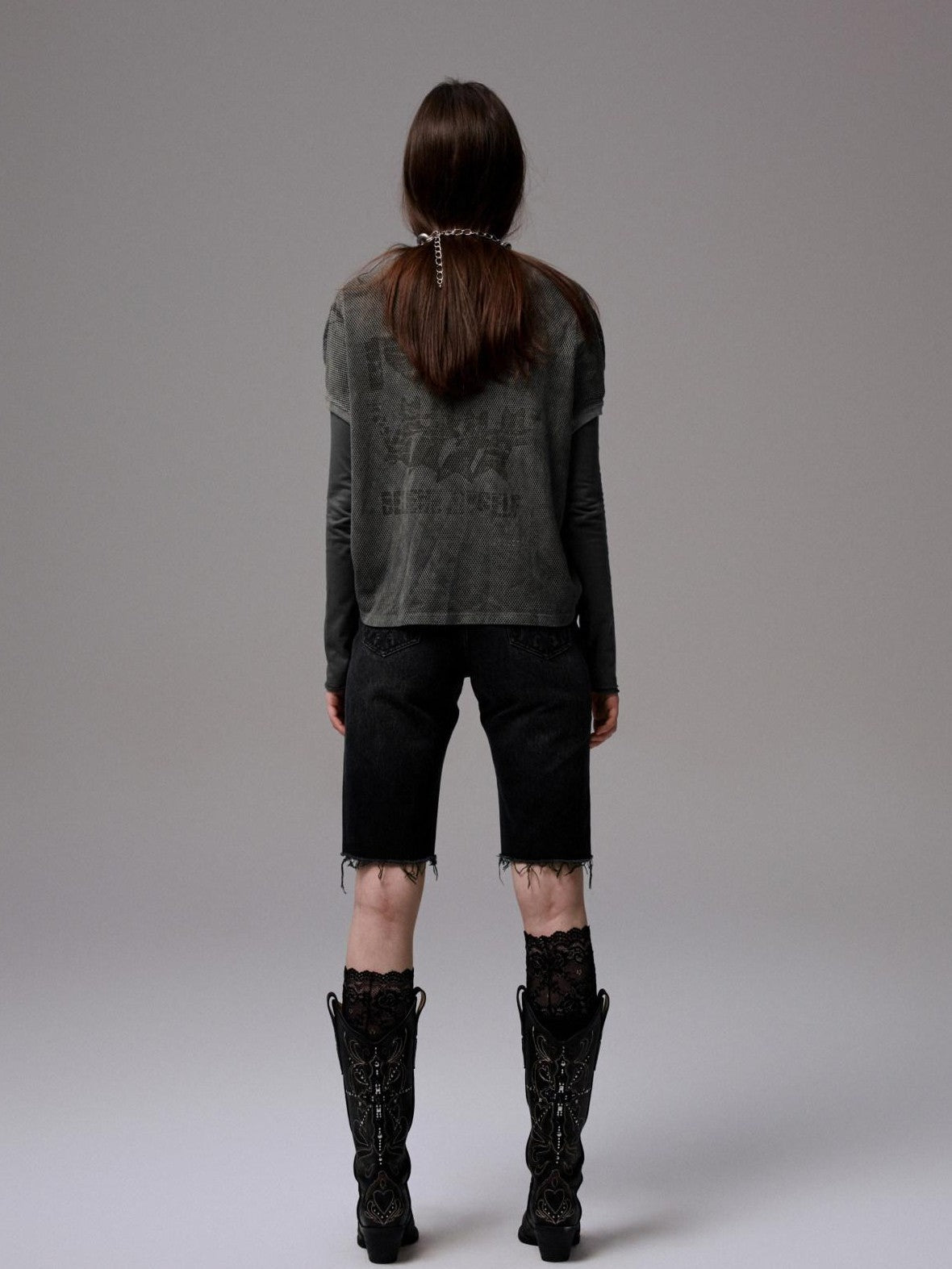 1JINN STUDIO Washed Black Distressed Embroidered Women&