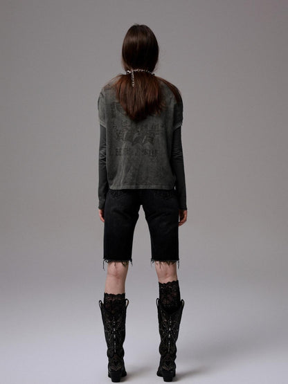 1JINN STUDIO Washed Black Distressed Embroidered Women&