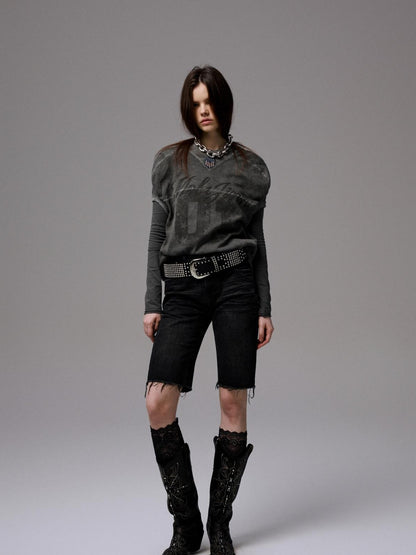 1JINN STUDIO Washed Black Distressed Embroidered Women&