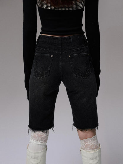 1JINN STUDIO Washed Black Distressed Embroidered Women&