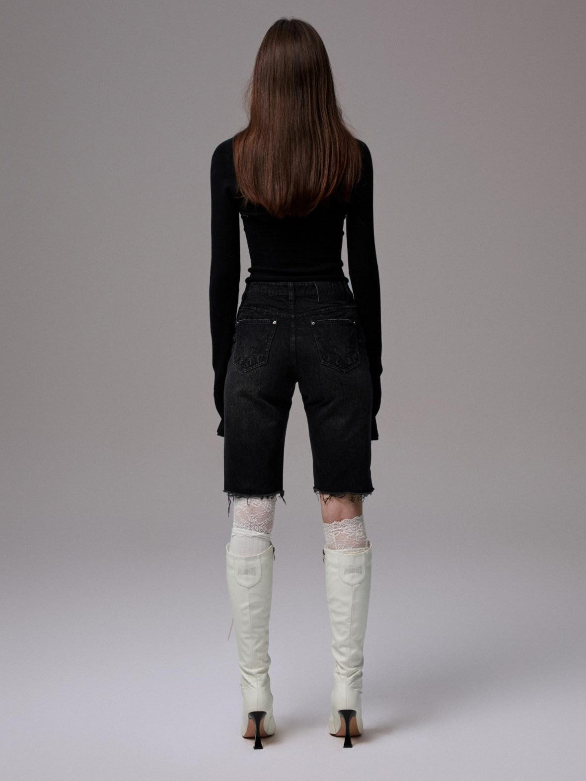 1JINN STUDIO Washed Black Distressed Embroidered Women&