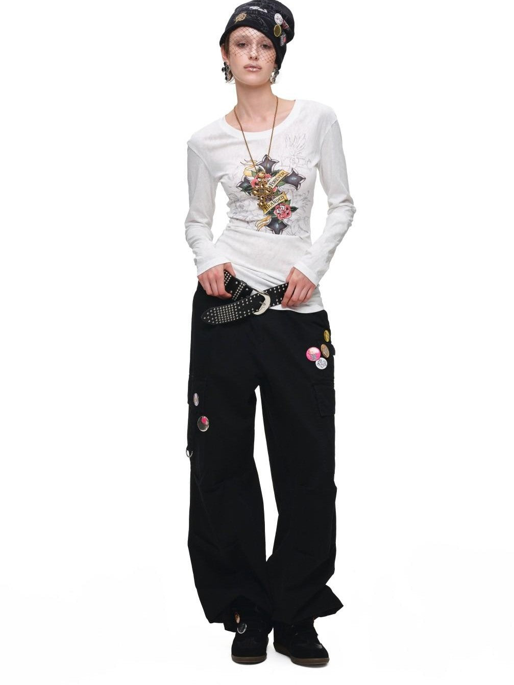 1JINN STUDIO Washed Distressed Multi Pocket Relaxed Workwear Women&
