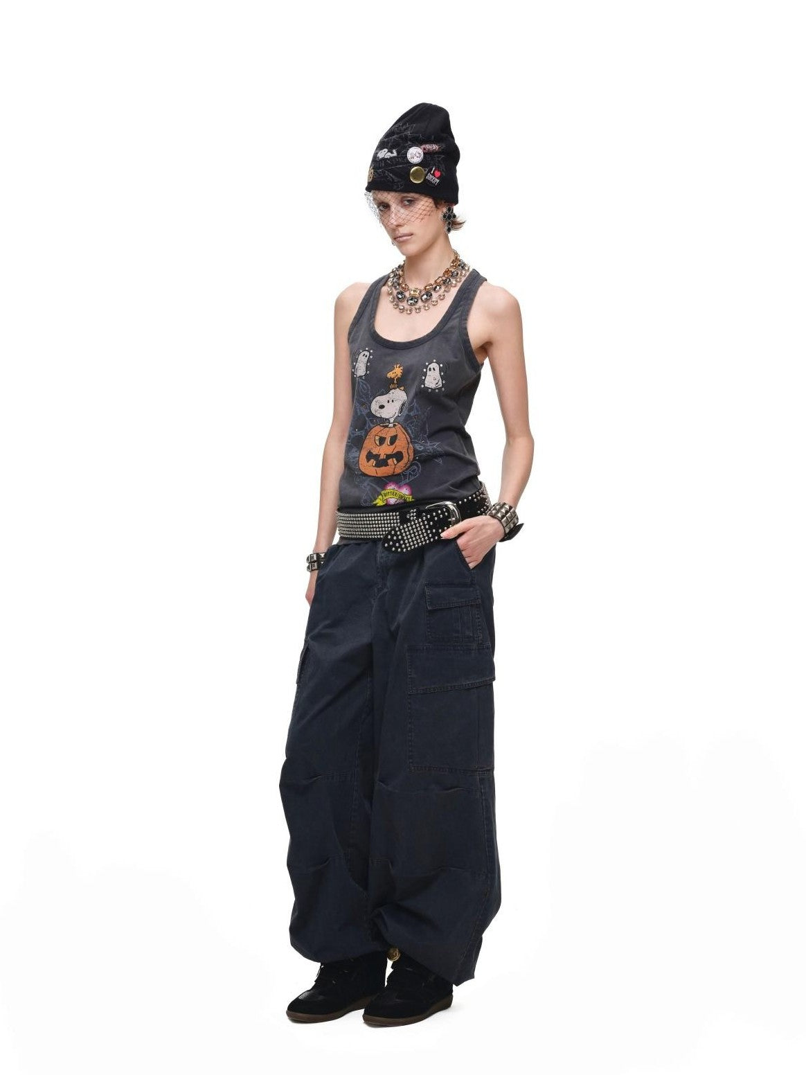 1JINN STUDIO Washed Distressed Multi Pocket Relaxed Workwear Women&