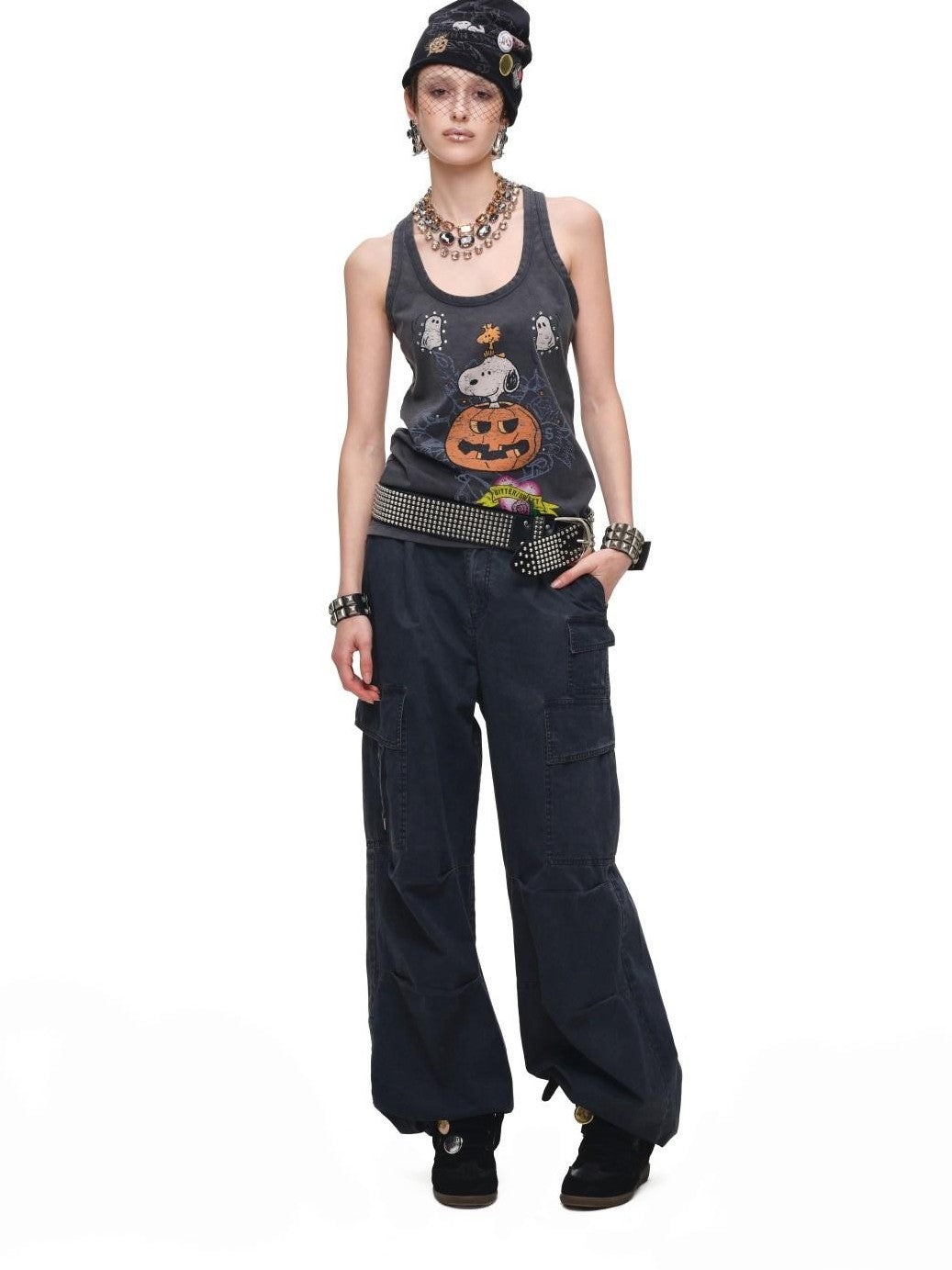 1JINN STUDIO Washed Distressed Multi Pocket Relaxed Workwear Women&