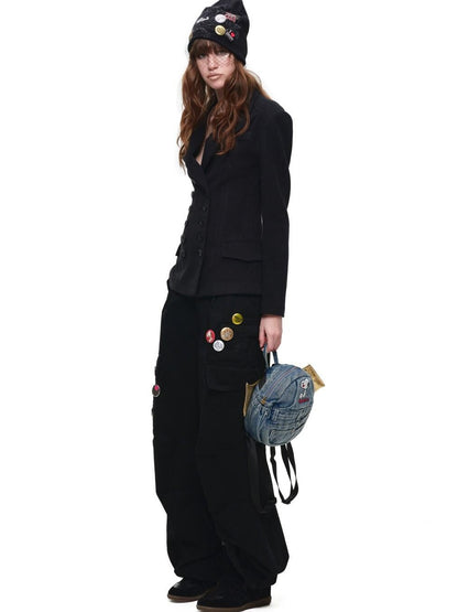 1JINN STUDIO Washed Distressed Multi Pocket Relaxed Workwear Women&