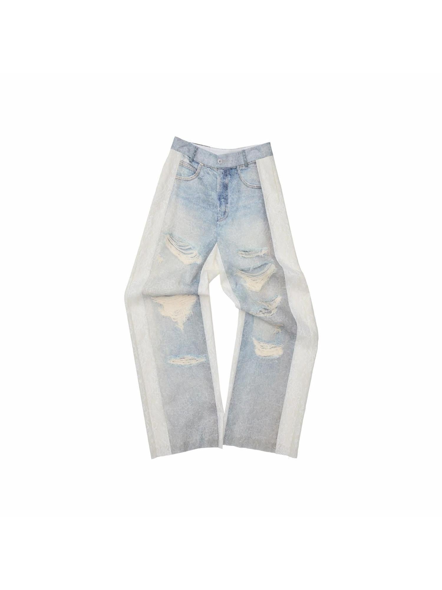 1JINN STUDIO Washed Distressed Spray Print Lace Mid Rise Women&