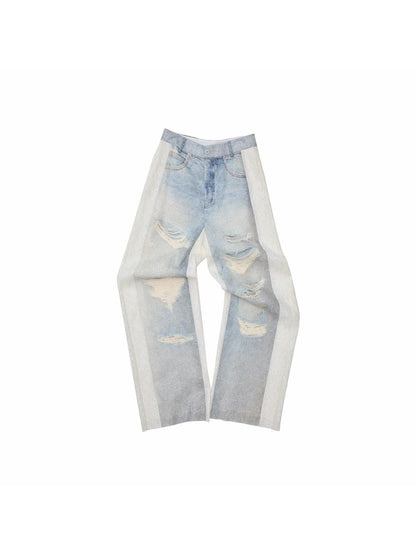 1JINN STUDIO Washed Distressed Spray Print Lace Mid Rise Women&