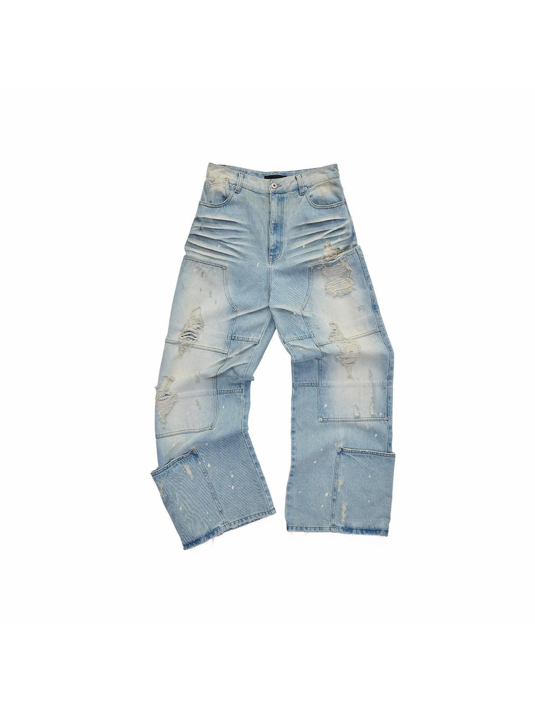 1JINN STUDIO Washed Light Blue Split Panel Ripped Women&