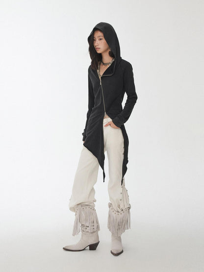 1JINN STUDIO Washed Rhinestone Studded Deconstructed Asymmetric Midi Women&
