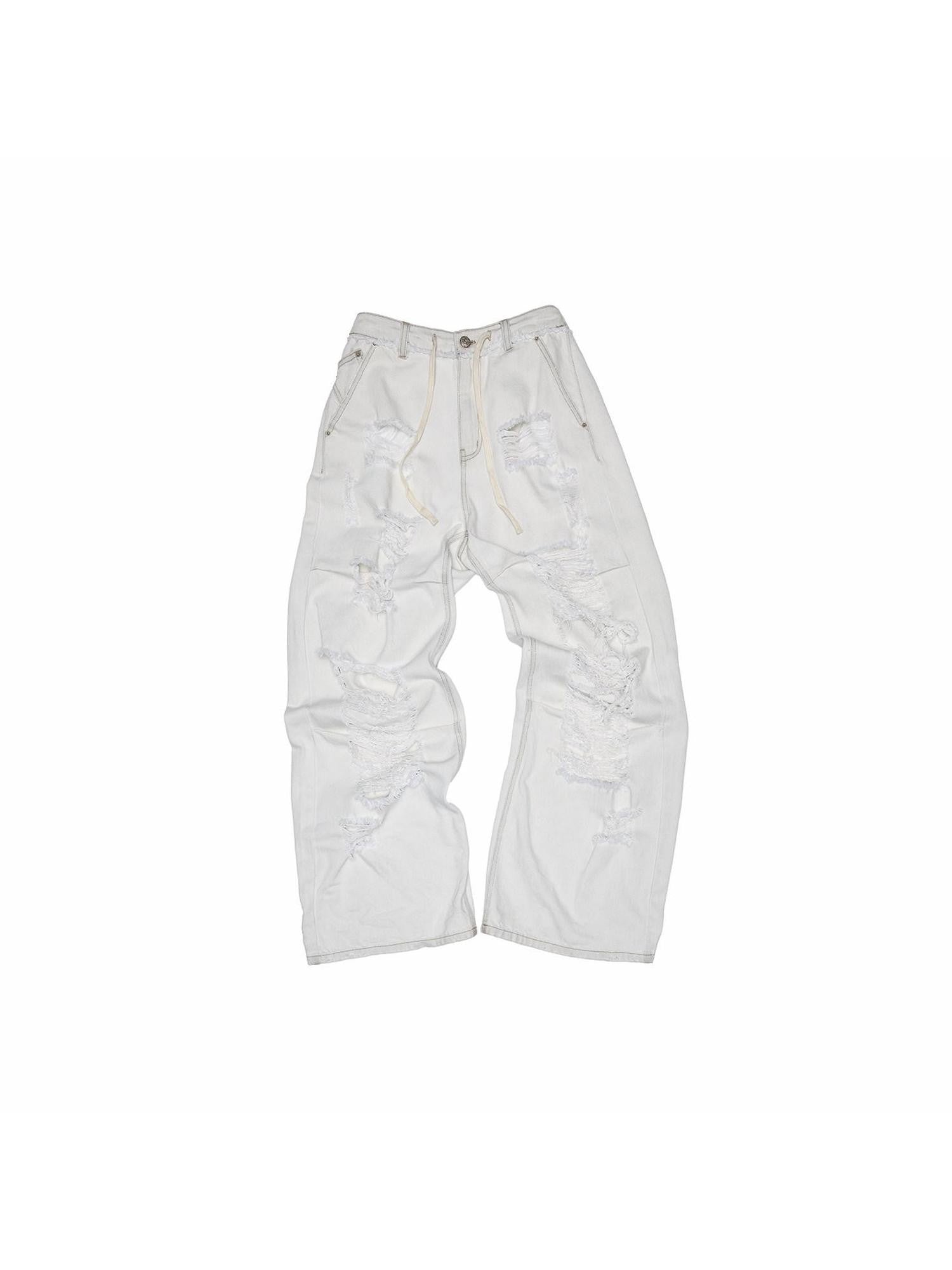 1JINN STUDIO Washed White Ripped Embroidered Low Waist Women&
