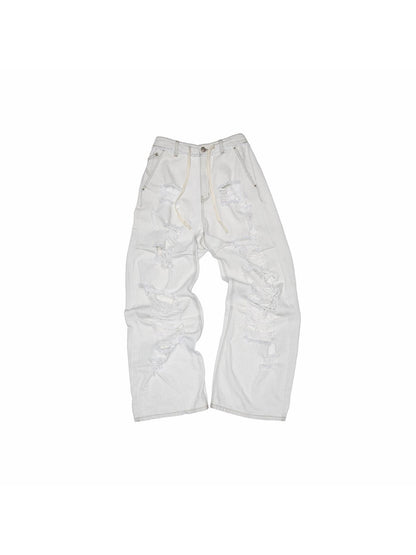 1JINN STUDIO Washed White Ripped Embroidered Low Waist Women&