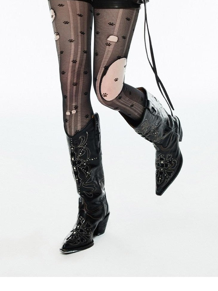 1JINN STUDIO Western Cross Stud Rivet Biker Chunky Heel Women&