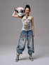1JINN STUDIO White Distressed Biker Cat Print Double Layer Racerback Women&
