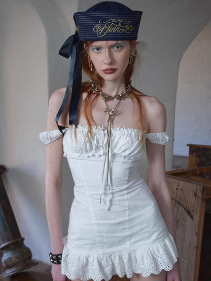 1JINN STUDIO White Puff Sleeve Jacquard Fitted Waist Women&