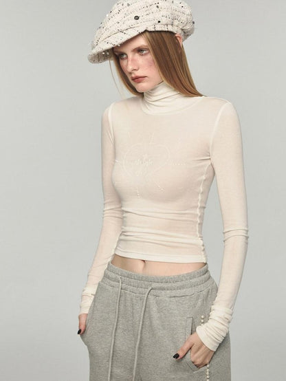 1JINN STUDIO White Rhinestone Mock Neck Layering Women&