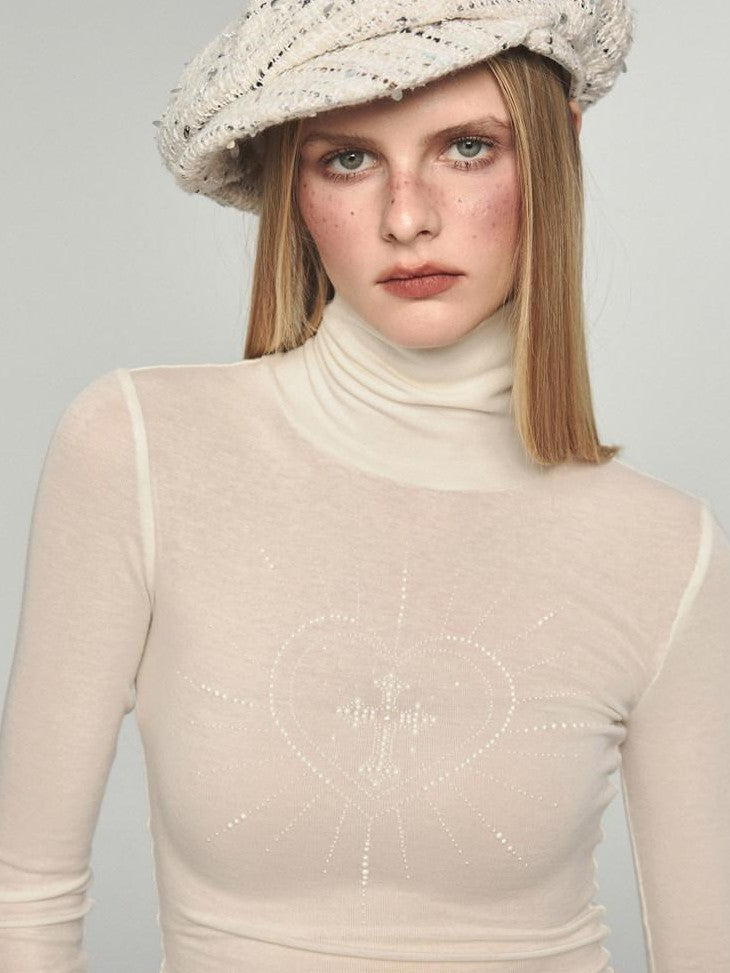 1JINN STUDIO White Rhinestone Mock Neck Layering Women&