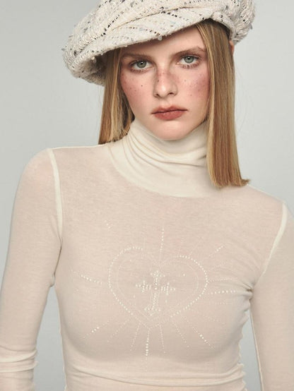 1JINN STUDIO White Rhinestone Mock Neck Layering Women&