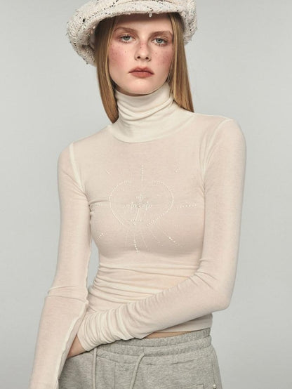 1JINN STUDIO White Rhinestone Mock Neck Layering Women&