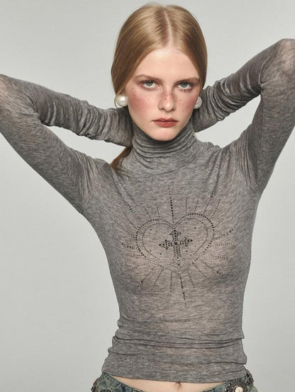1JINN STUDIO White Rhinestone Mock Neck Layering Women&