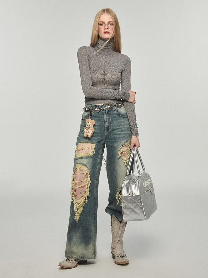 1JINN STUDIO White Rhinestone Mock Neck Layering Women&