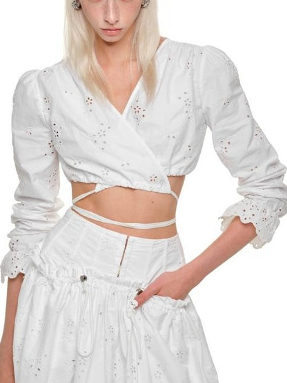 1JINN STUDIO White Solid Double Waist High Waist Flared Women&