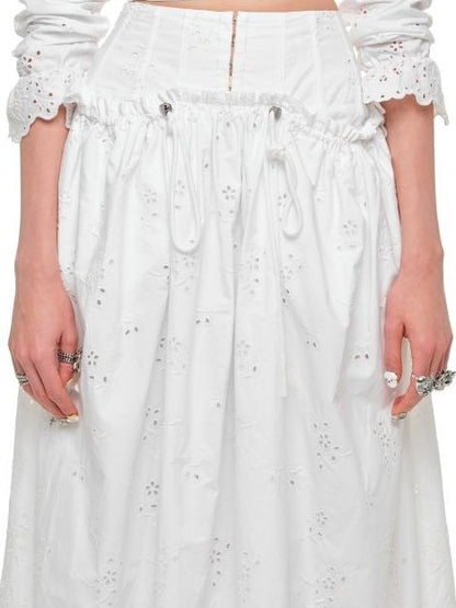 1JINN STUDIO White Solid Double Waist High Waist Flared Women&