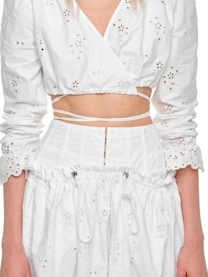 1JINN STUDIO White Solid Double Waist High Waist Flared Women&