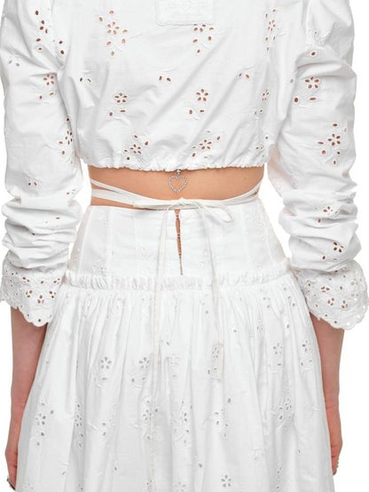 1JINN STUDIO White Solid Double Waist High Waist Flared Women&